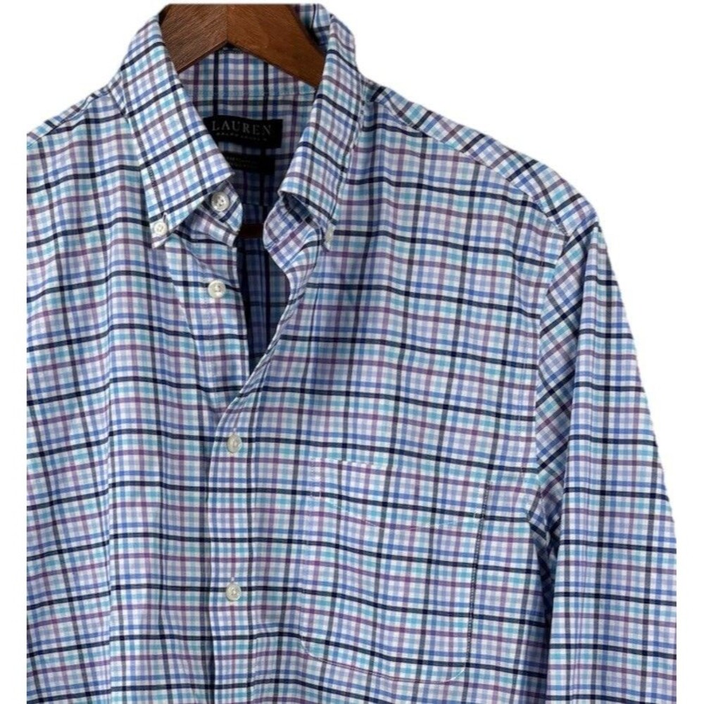 Lauren Ralph Lauren Dress Shirt Menβs 15 1/2 - 32/33 M Regular Fit Blue Stretch
